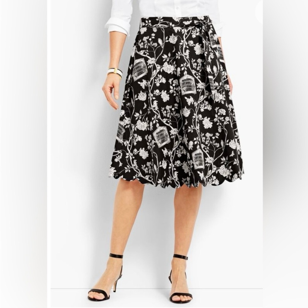 Talbots Skirt Women’s 24W Scalloped Hem Birdcage A-Line Black‎ Cotton